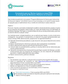 Convocatoria para ser Mentee (mujeres en áreas STEM) en el programa de Mentoras y Mentores en la Ciencia
